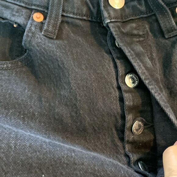 Levi's Button Fly Ribcage Crop Flare Jeans Women's Raw hem High Rise Black Sz 27 - Picture 7 of 13